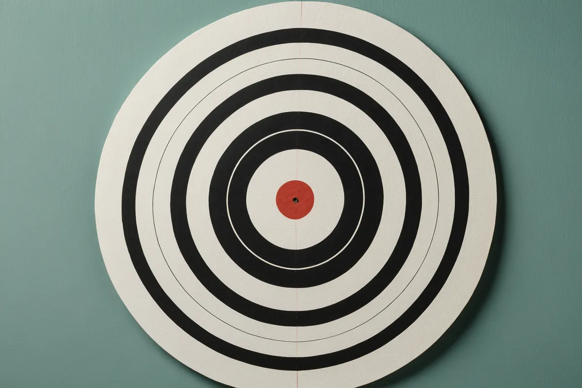 Illustrative close-up of a circular paper target against a green wall